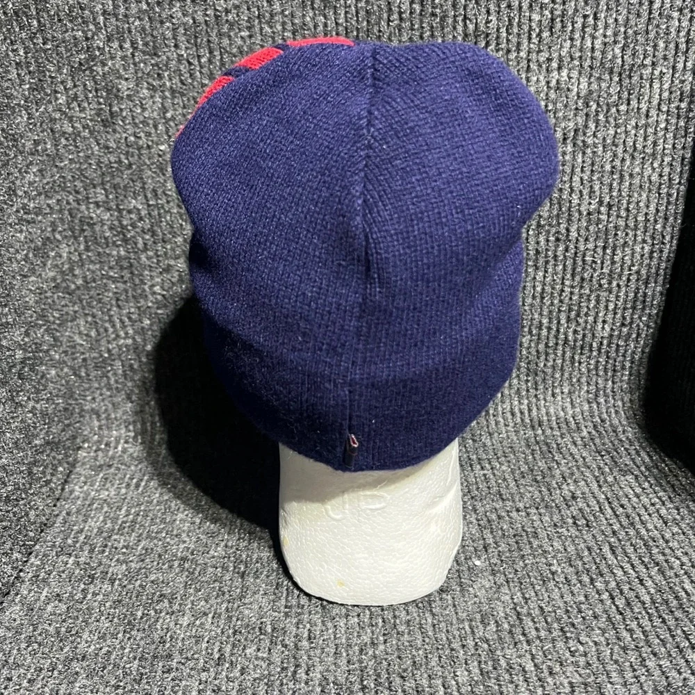 Vintage Polo Sport Beanie Mens OS Navy Red Racing Stripe Lambswool Knit Hat NWT